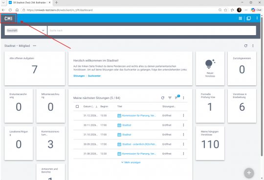 Dashboard mit CMI-Logo