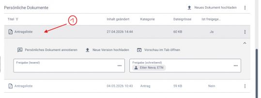 Screenshot Freigabe auf Dokument